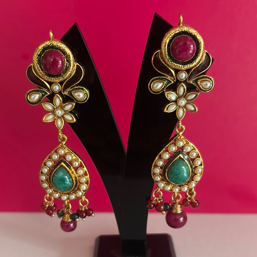 Elegant Bollywood Gold Plated Gold and Green Earrings